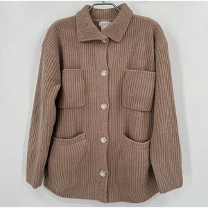 Softies Rib Chenille Knit Shacket Shirt Jacket sz S Coco Brown Button Front NWOT